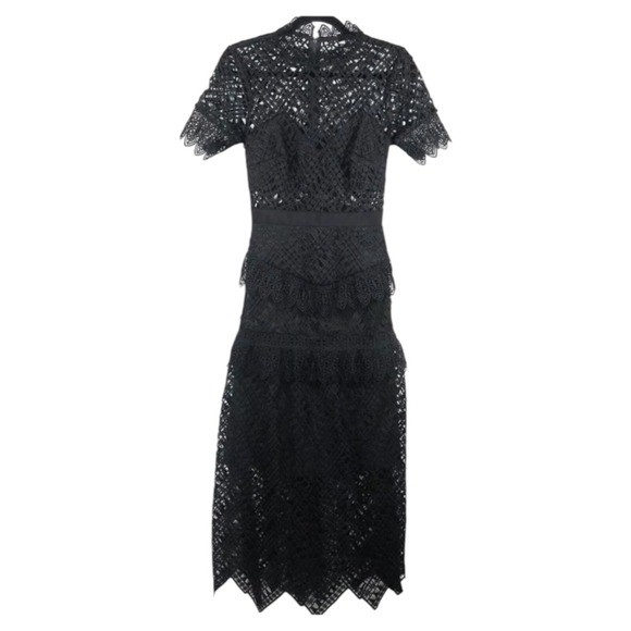 Self Portrait Midi Dress Womens Size 0 Black Abstract Triangle Lace Goth Witch - Picture 1 of 6